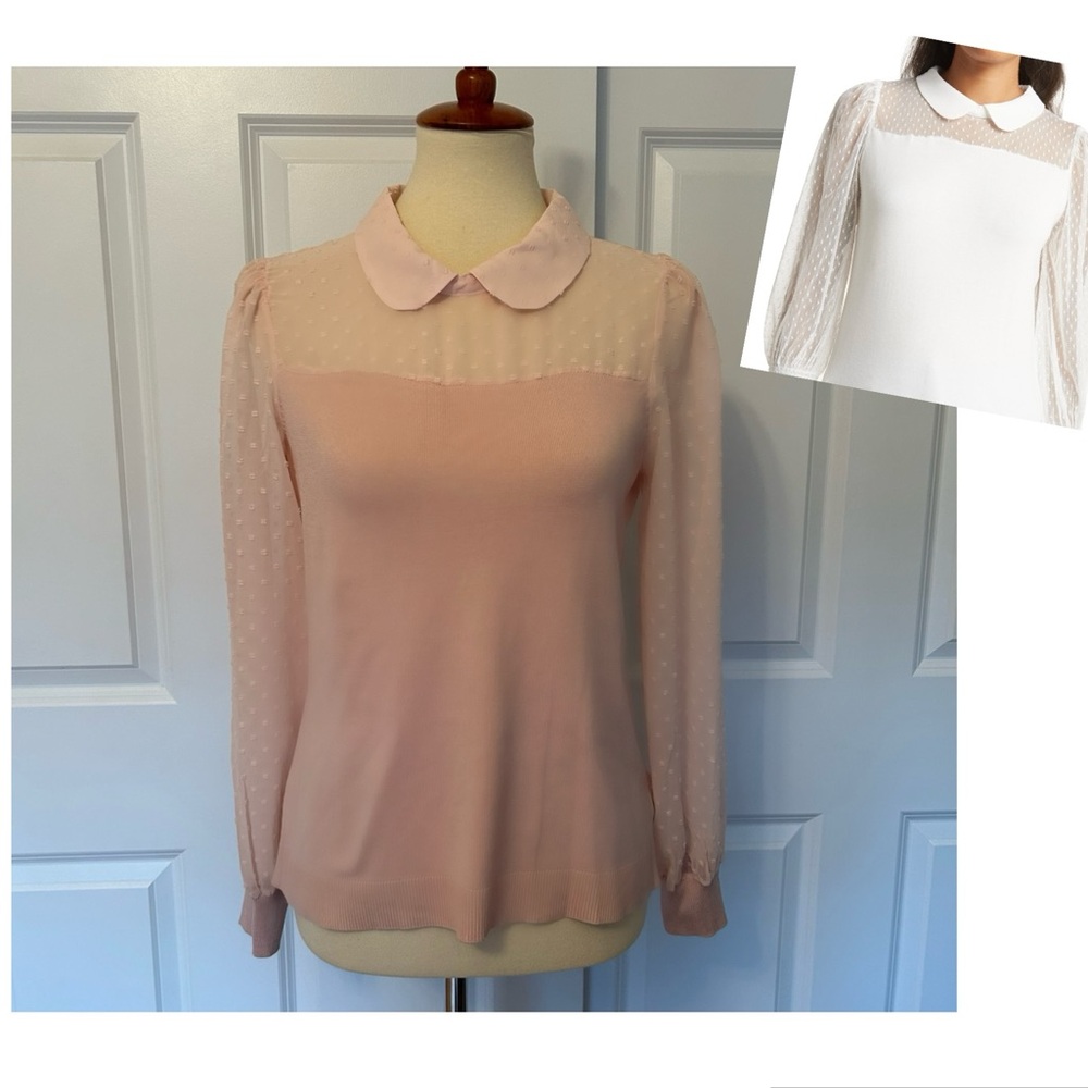 Adrianna Papell Blush Pink Swiss Dot Sheer Sweater NWOT